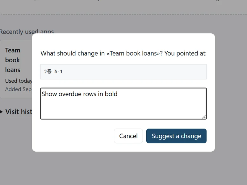 Bohm asking what should change in the part of the app that was pointed at